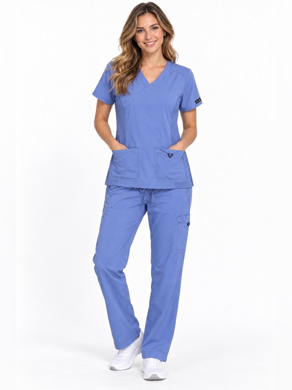 Periwinkle-blue Koi Basics scrub set. Size small